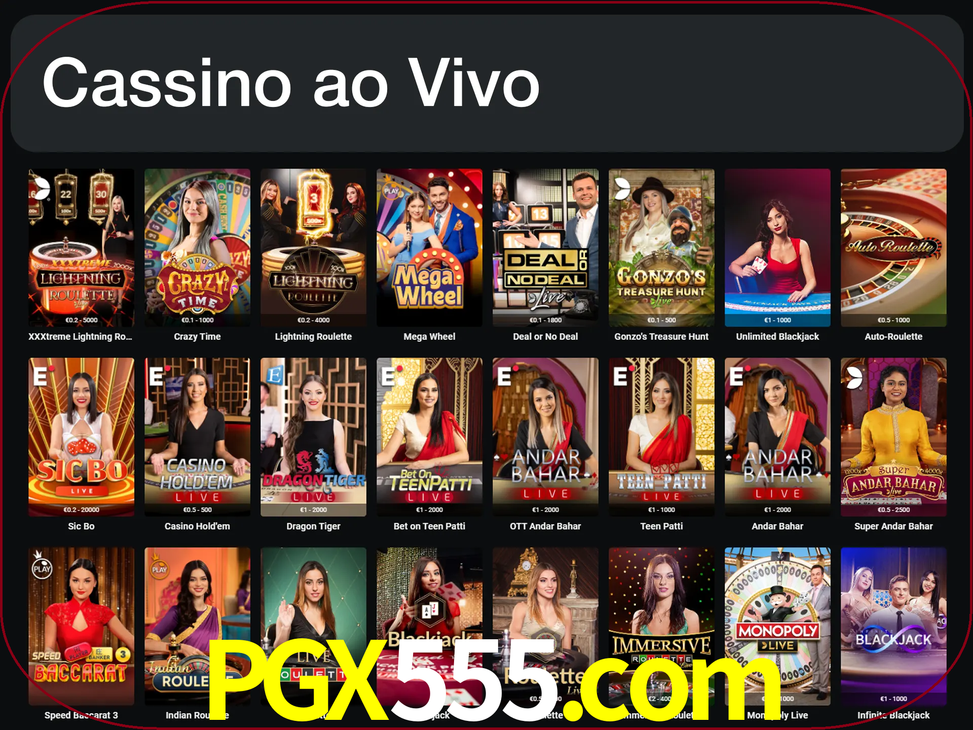Jogue jogos de cassino com um verdadeiro dealer.