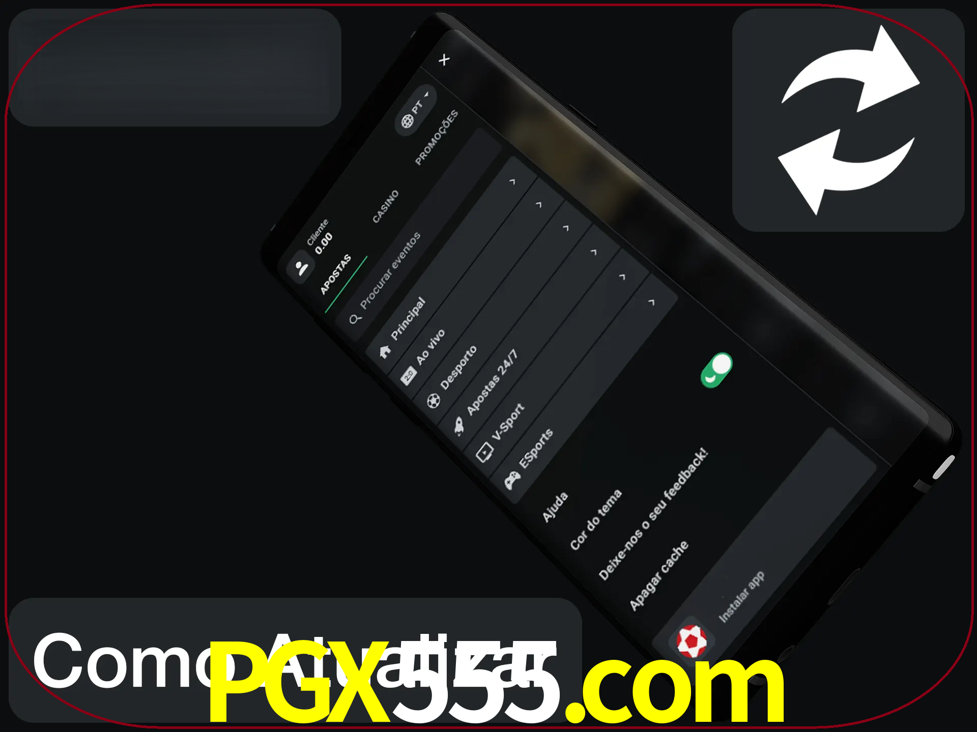 O aplicativo é atualizado automaticamente quando você faz o login.